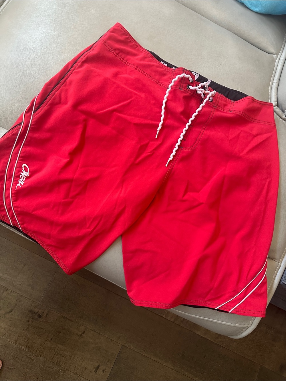 Men's Red Swim Board Shorts with Contrast Piping